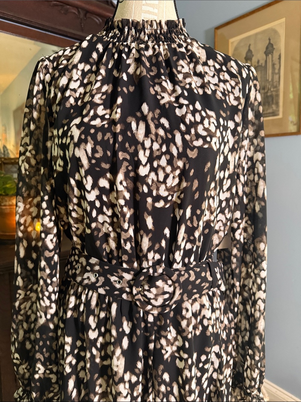 NWT Nine West Belted Mock Neck Animal Print Mini Dress Medium - Picture 4 of 15